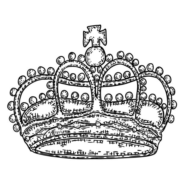 ilustrações, clipart, desenhos animados e ícones de coroa do estado, feita de ouro e coberta com pedras preciosas, como diamantes safiras esmeraldas e pérolas e rubis. coroa do estado imperial usada durante o serviço de coroação e declaração do rei. - st edwards crown