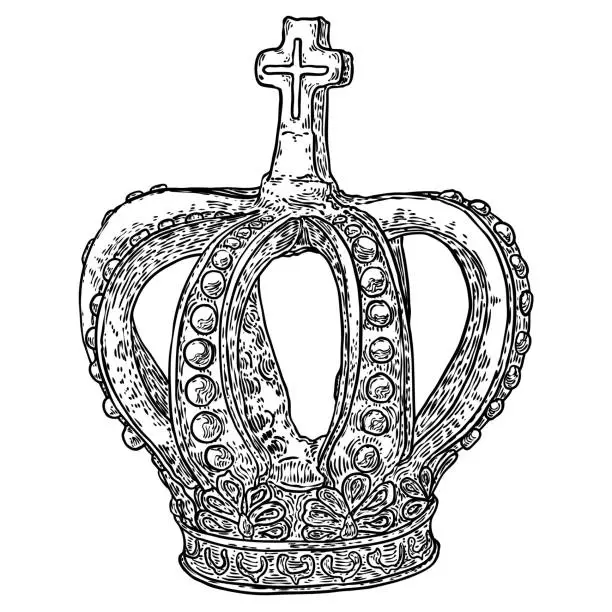 Vector illustration of State Crown, made of gold and set with precious stones such as diamonds sapphires emeralds and pearls and rubies. Imperial State Crown used during the Coronation service and declaration of the King.