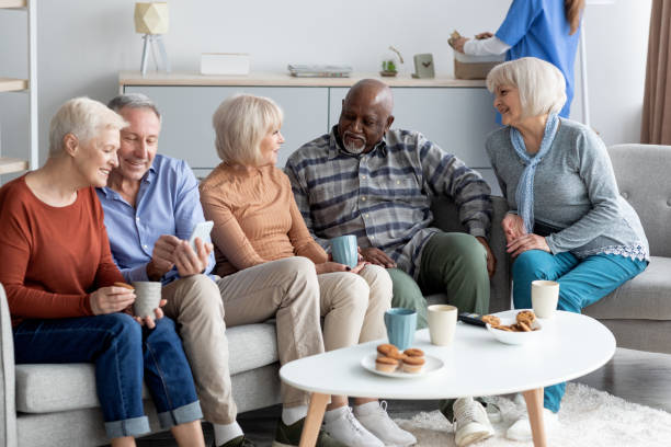 istock Multiracial group of cheerful elderly people chilling together 1478506148