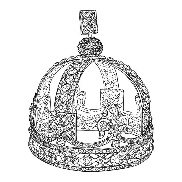 illustrations, cliparts, dessins animés et icônes de couronne d’état, en or et sertie de pierres précieuses telles que les diamants, les saphirs, les émeraudes et les perles et les rubis. couronne impériale d’état utilisée lors du service du couronnement et de la déclaration du roi. - prince of wales