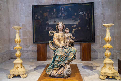 Europe, Portugal, Alcobaca. April 14, 2022. Artwork in the Alcobaca Monastery, a UNESCO World Heritage Site.