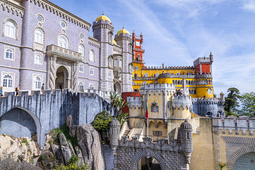 Europe, Portugal, Sintra. April 17, 2022. The ornate Park and National Palace of Pena, a UNESCO World Heritage Site in Sintra.