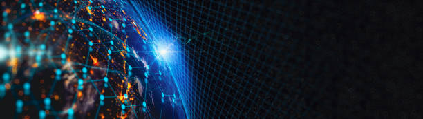 istock Communication technology for internet business. Global world network and telecommunication on earth cryptocurrency and blockchain and IoT. this image is generated with 3D software and Based on imagery from NASA. https://www.nasa.gov/specials/blackmarble/2 1478508199