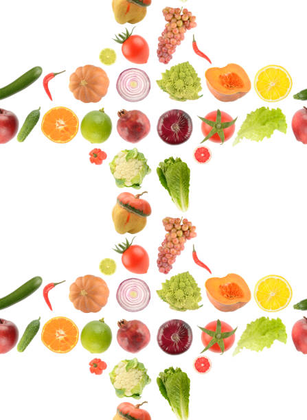 istock Seamless pattern of vegetables, fruits and berries isolated on white 1478508844
