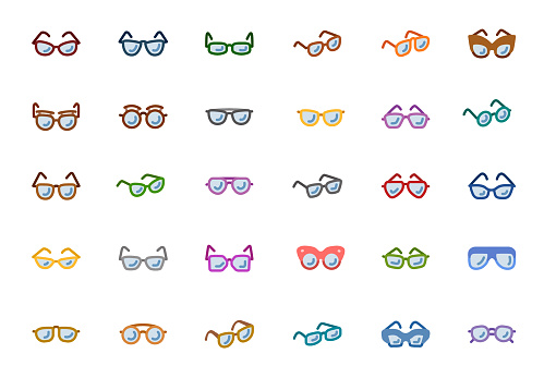 Eyeglasses flat icons set. Vector illustration.