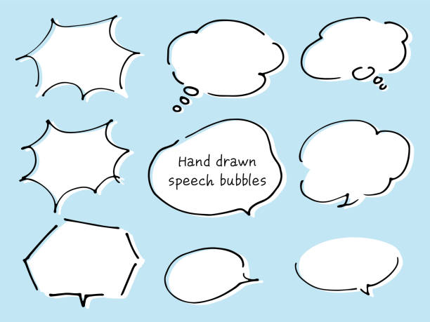 eksplozja i linia kształtu chmur rysują dymki z białym tłem. - thinking thought bubble thought cloud clip art stock illustrations