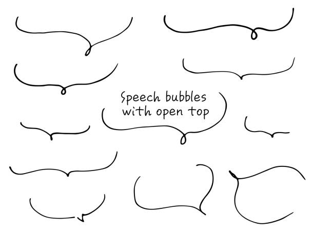 Lower half line drawing speech balloons. Hand-drawn loose fashionable speech bubble written with a pen. Lower half line drawing speech balloons. Hand-drawn loose fashionable speech bubble written with a pen. A collection of various lengths and shapes, from short to long. clip art of fancy underline stock illustrations