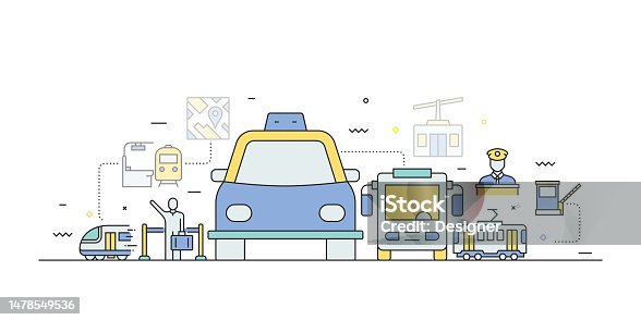 istock PUBLIC TRANSPORT Related Line Style Banner Design for Web Page, Headline, Brochure, Annual Report and Book Cover 1478549536