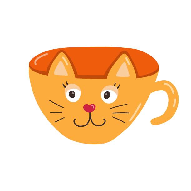 istock Cute hand drawn handmade ceramic mug in the shape of cat. Tea cup and coffee mug for scandinavian kitchen. Colorful vector clipart of morning crockery, cartoon cup porcelain tableware 1478559521