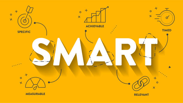 Smart Goals diagram infographic template with icons for presentation has specific, measurable, achievable, relevant and timed. Simple modern business vector. Personal goal setting and strategy system. Smart Goals diagram infographic template with icons for presentation has specific, measurable, achievable, relevant and timed. Simple modern business vector. Personal goal setting and strategy system. intelligence stock illustrations