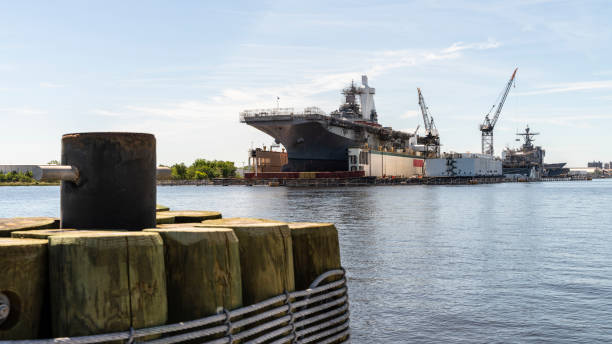 Residential area of Portsmouth, Virginia, on the waterfront of the Elizabeth River..