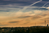 A cloudy sunup above the TV Tower of Stuttgart21