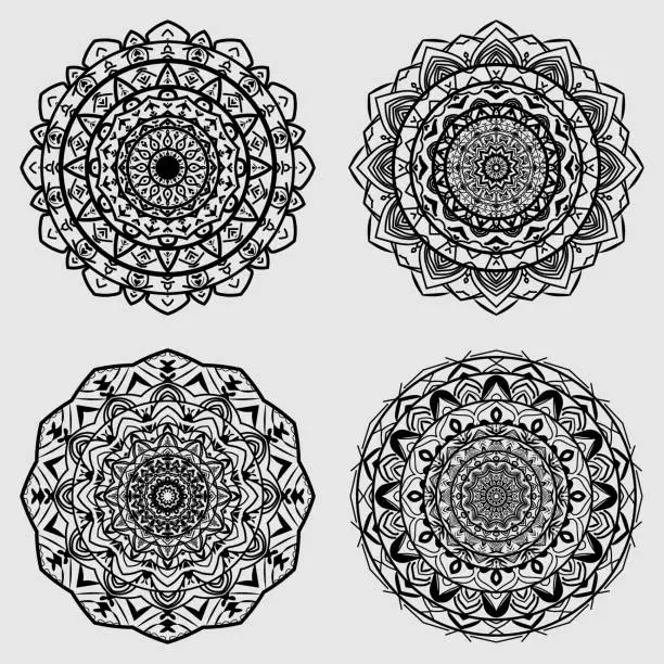 Vector illustration of Set mandalas vintage decorative elements.