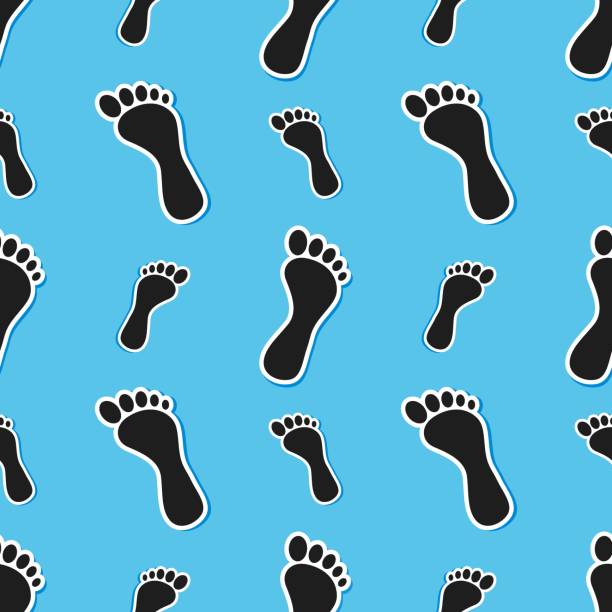 istock Seamless pattern with footprint, feet, footstep from the water on sand. 1478563875