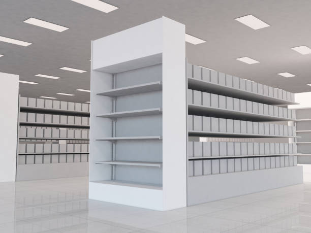 istock Supermarket Display Aisle with Gondola perspective view. 3D rendering illustration 1478565805