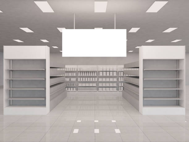 istock Supermarket hanging blank aisle sign banner for advertising front view. 3d rendering illustration. 1478566832