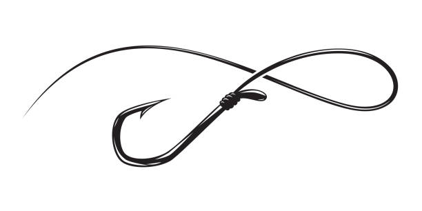 Draw a black hook and a curved line. Draw a black hook and a curved line. fishing tool symbol fishing hook stock illustrations