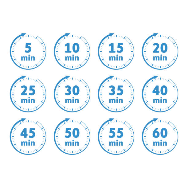 ilustrações, clipart, desenhos animados e ícones de temporizador, ícones de cronômetro definidos 10 20 30 40 50 60 segundos. tempo de cozimento. - time minute hand small timer