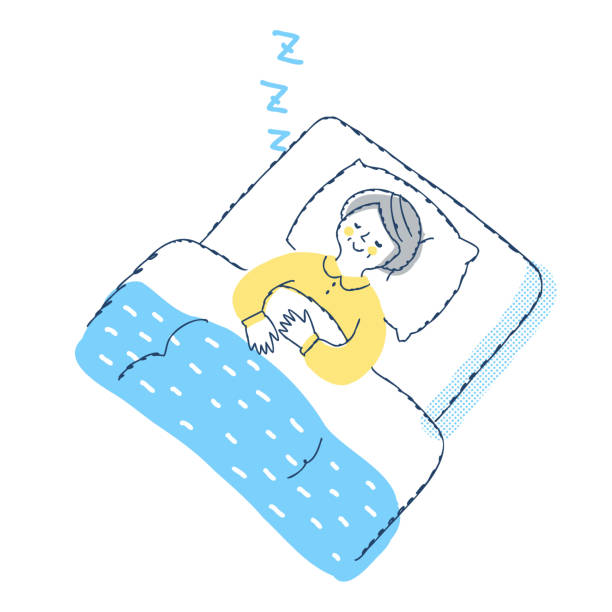 ilustrações de stock, clip art, desenhos animados e ícones de senior woman sleeping on a futon - quilt 60s 70s activity