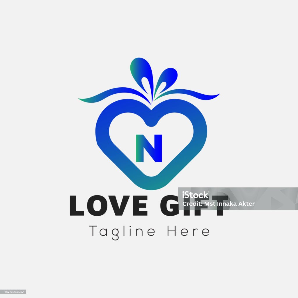 Love Gift Logo On Letter N Template Gift On N Letter Initial Gift ...