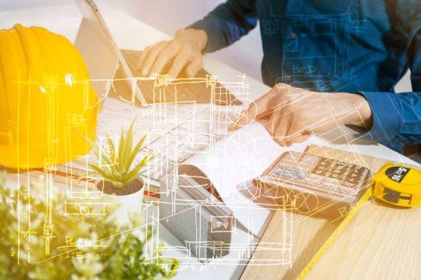 istock Building construction drawings and interior construction drawings,The use of construction materials in an appropriate budget. 1478603582