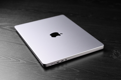 ISTANBUL, TURKEY - November 15, 2021: New MacBook Air.  Thinnest, lightest notebook, completely transformed by the Apple M1 chip. The longest battery life ever in a MacBook Air. And a silent, fanless design.