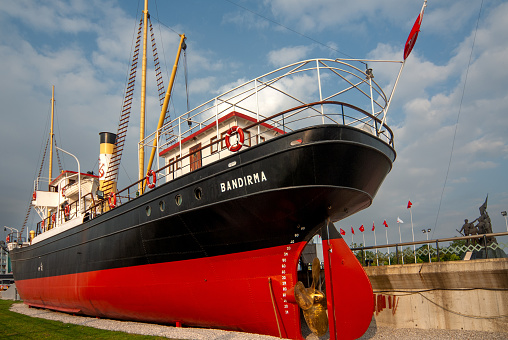 Samsun, Turkey - July 25, 2006 : Bandırma ferry; He fulfilled a very important task in bringing Mustafa Kemal Pasha and his comrades to Samsun on 19 May 1919 and in the initiation of the Turkish National Struggle. \n\nIt was sold for scrap in 1925 and was dismantled and destroyed. In 1999, it was rebuilt in accordance with its original form.