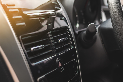 Soft focus. Car air conditioning system.Auto interior detail