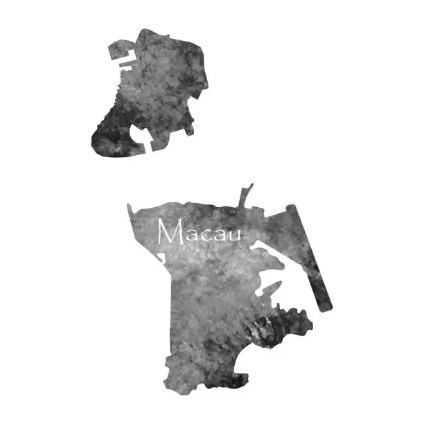 Vector illustration of Ancient map of Macao. Old blank parchment treasure map with ancient letter
