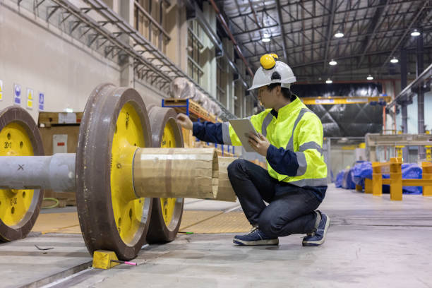 istock Project  Engineer train Inspect the train's diesel engine, railway track in depot of train 1478628108