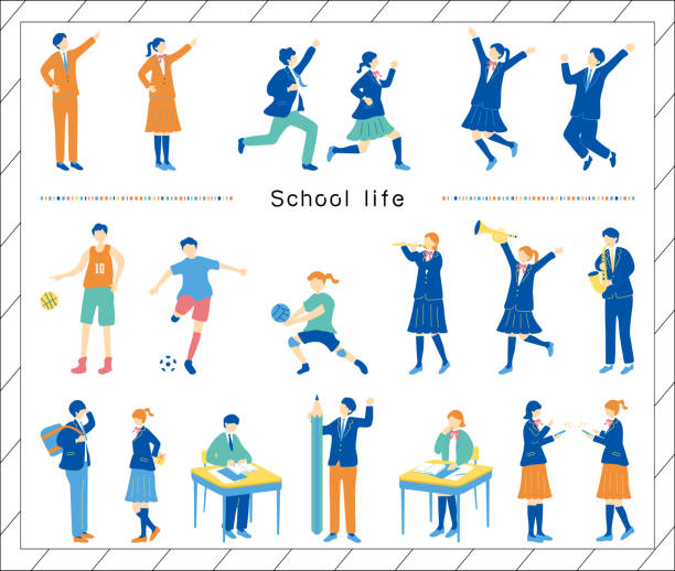 Illustration set of people who enjoy school life Illustration set of people who enjoy school life junior high stock illustrations