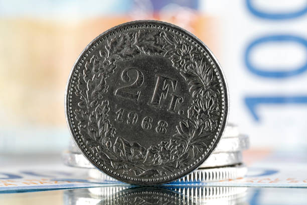 istock Two Swiss franc coin and one hundred franc note 1478634354