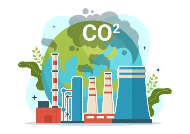 Vector illustration of Carbon Dioxide or CO2 Illustration to Save Planet Earth from Climate Change as a Result of Factory and Vehicle Pollution in Hand Drawn Templates