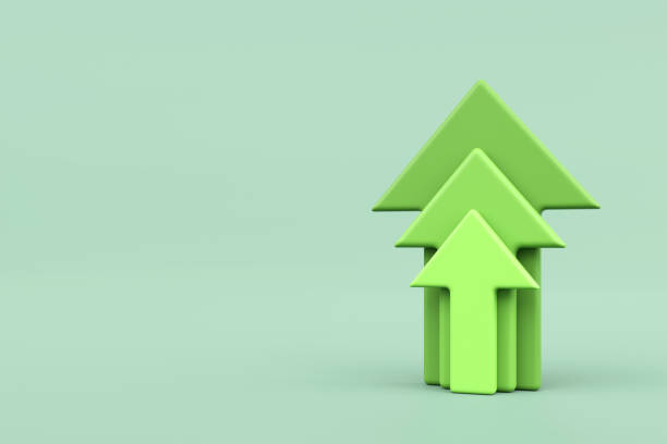 istock Green stair step to growth success, Green growth arrows pointing up. progress way and forward achievement creative concept, copy space, 3d rendering 1478638070