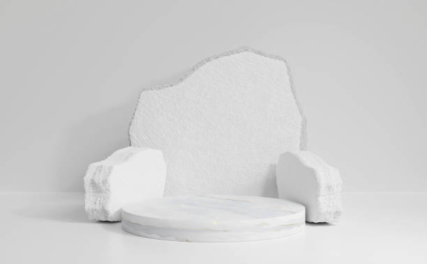 istock 3D display marble stone podium on white background.Empty white stone podium for presentation.Abstract white background concept.Geometric platform show cosmetic product.Stage showcase.3D rendering 1478642510