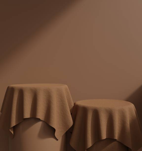 istock Stand display show cosmetic product.3D abstract brown backdrop concept.Geometric stage showcase.Brown fabric podium on window shadow background.Dark podium.3D rendering 1478642607