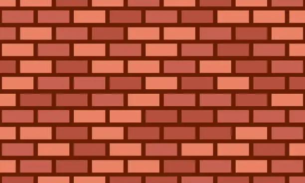 Vector illustration of Flat cartoon red brick wall background. texture pattern for continuous replicate.
