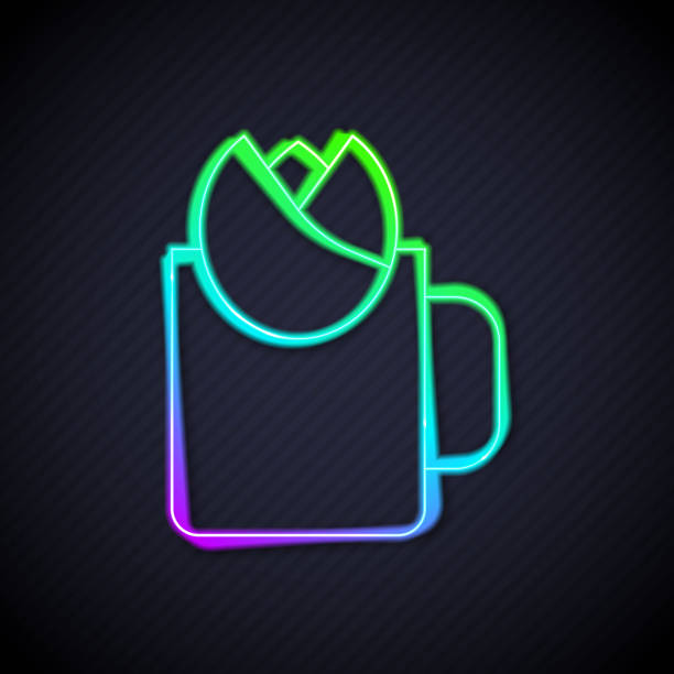 ilustrações de stock, clip art, desenhos animados e ícones de glowing neon line cup of tea with rose icon isolated on black background. vector - 5600