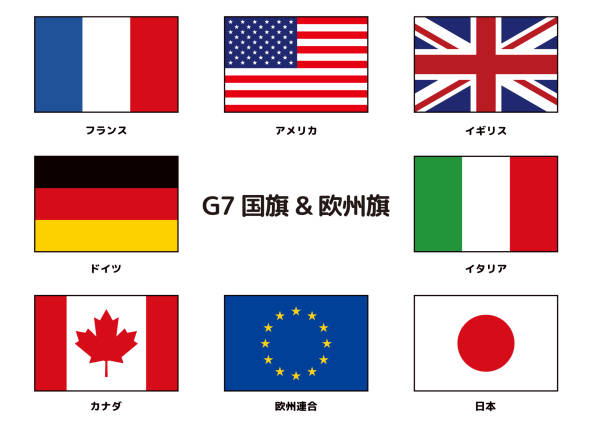 набор флагов g7 - flag european union flag g8 italy stock illustrations