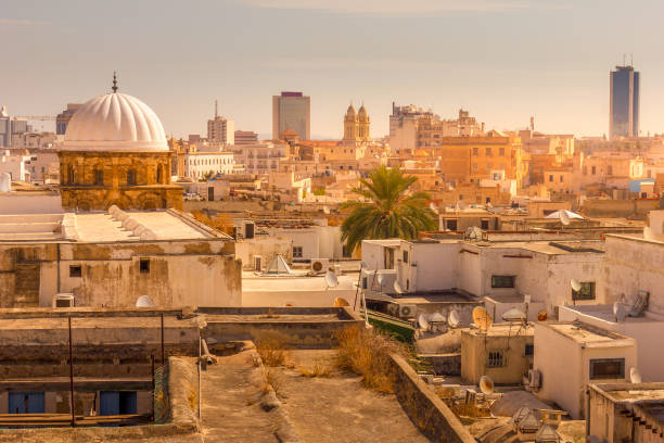 チュニジア、チュニスの空撮 - 北アフリカ ストックフォトと画像