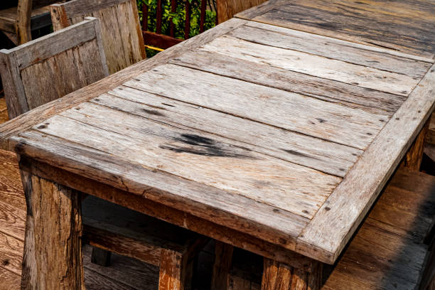 istock The picture shows a dining table with solid wood chairs that are placed outdoors. 1478651506