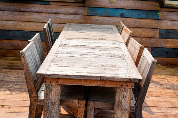 istock The picture shows a dining table with solid wood chairs that are placed outdoors. 1478653213