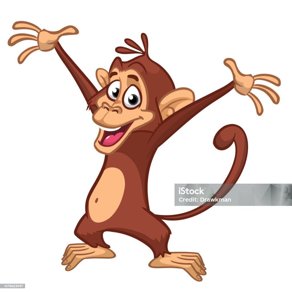 Cartoon Funny Monkey Waving Hands Vector Illustration Of Happy ...