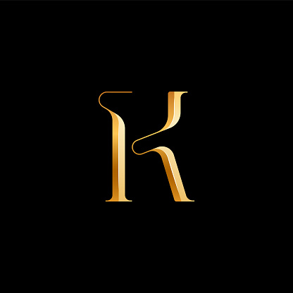3d Latin letter K serif alphabet, beautiful elegant golden font classic perfect for logotypes, wedding invitations, or fashion or perfume design, brand etc, vector illustration 10EPS