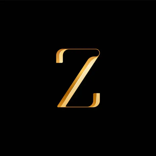 Vector illustration of 3d Latin letter Z serif alphabet, beautiful elegant golden font classic perfect for logotypes, wedding invitations, or fashion or perfume design, vector illustration 10EPS