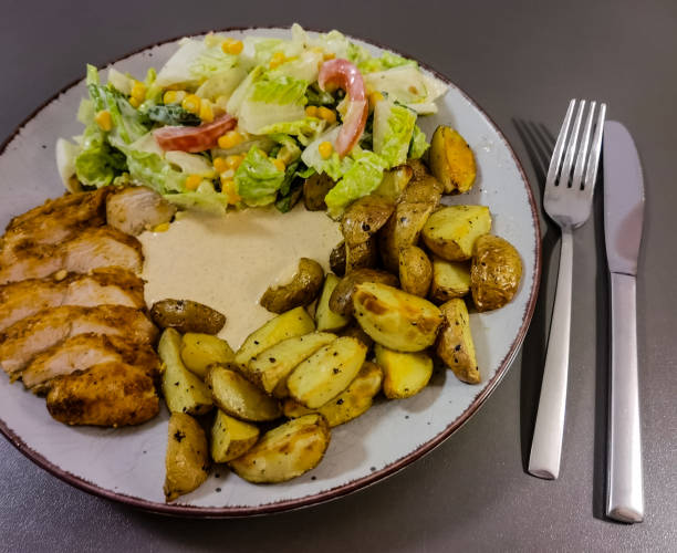 istock fried chicken breast with potato wedges 1478662219