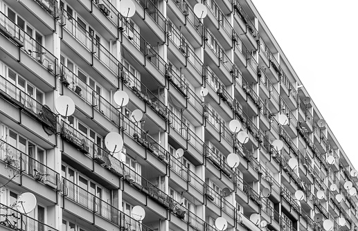Low Angle View Of Residential Building With Satellite Dishes, Berlin Schöneberg