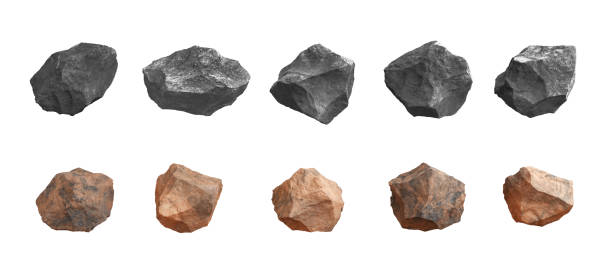 istock Mars rock group and meteorite extraterrestrial copper and black dark surface texture rough raw stone objects mountain rock volcanic, coal, asteroid on white background. Clipping path. 3D Illustration. 1478668601