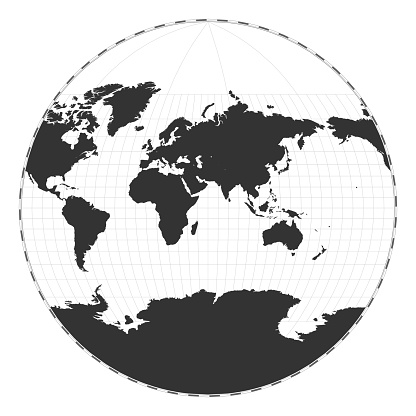 ベクター画像世界地図ファンデルグリンテンiii投影緯度と経度の線を持つプレーンな世界の地理的地図中心は西経60度ベクターイラスト 世界地図
