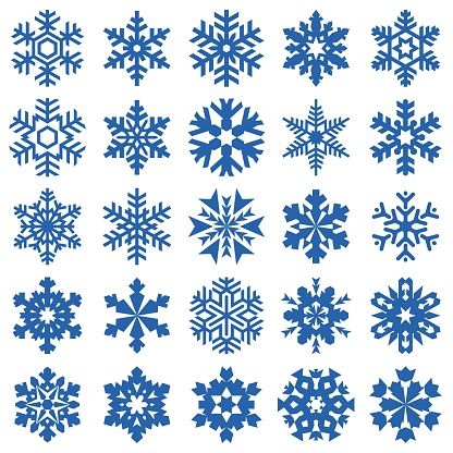 Blue snowflake icons collection  in line style isolated on white background.
